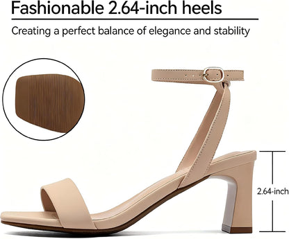 Wide Width Women's Heeled Sandals 2.64-inch Square Open Toe Ankle Strap Strappy Low Chunky Block Heel Women Dress Shoes Comfortable Wedding Bridesmaid Prom Party Daily Office Daily Office