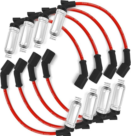 8 PCS Spark Plug Ignition Wire, 10.2mm Spiral Wound Design, Spark Plug Wire Set Compatible with 2000-2009 Chevy GMC V8 Engine, Replace# 48322R