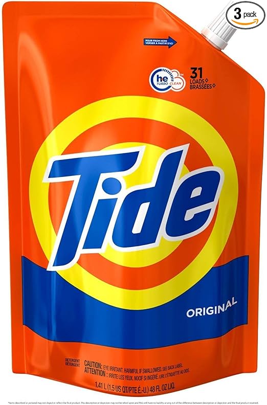 Tide Laundry Detergent Liquid, Original Scent, HE Turbo Clean, Pack of 3 Smart Pouches, 93 Loads Total