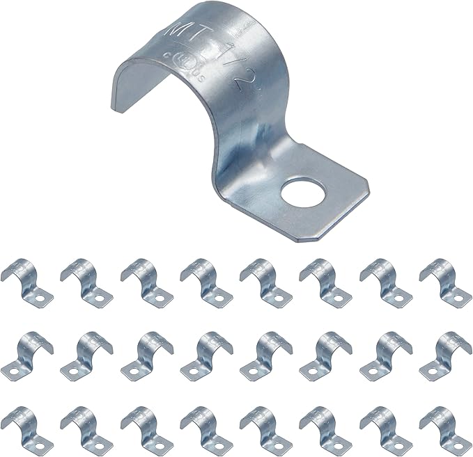 ISPINNER 25pcs 12 Inch Zinc Plated Steel EMT Pipe Straps with 1 Hole for EMT Conduit or Pipe Fixing