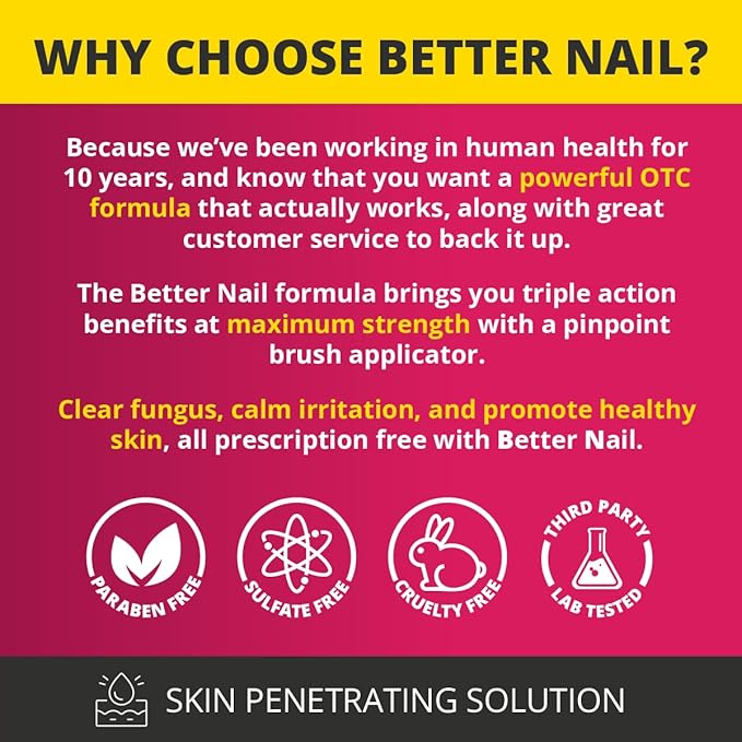 Better Nail - Treatment for Fungus Under Around the Nail - Maximum Strength, 25 Anti-Fungal Solution for Nail Support, Nail Restoring