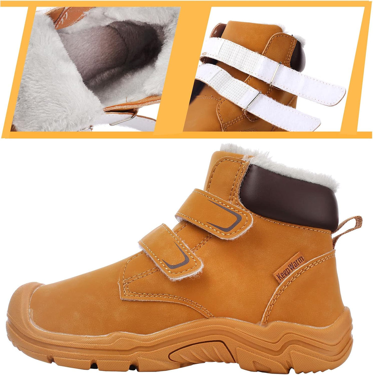 33 EU Little Kids, 1.5 US Big Kids, zpllsbratos Kids Girls Boys Winter Snow Boots Fur Lined Warm Ankle Boots Non Slip Outdoor Hiking Trekking Shoes.
