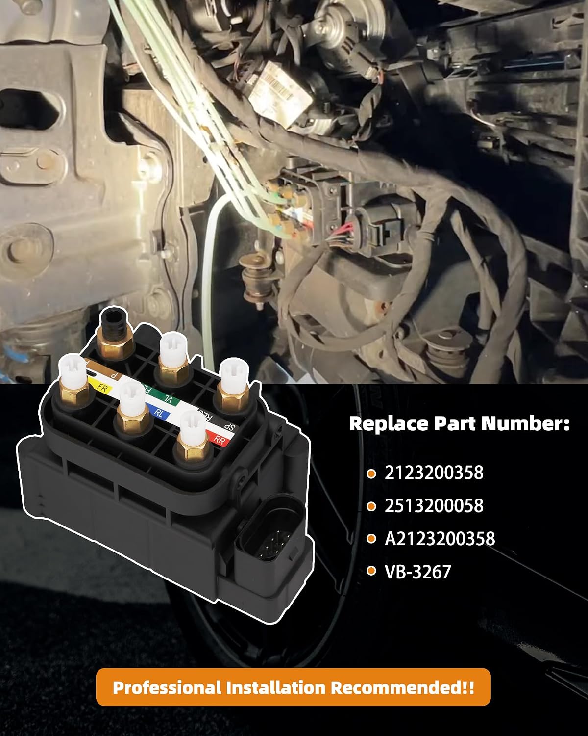 Air Suspension Solenoid Valve Block Compatible with Mercedes-Benz CL550 GL320 GL350 GL450 GL550 GLE400 GLE500 ML250 ML320 ML350 S350 S400 S550 S600 S63 S65 AMG Replace# 2123200358