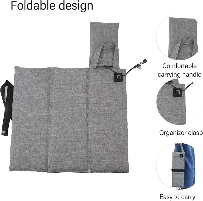 3 Temp Setting Heated Seat Cushion, Portable Fast Heating USB Power Seat Mats, Oxford Warm Pads, for Camping Fishing Hunting Stadium Travel Use
