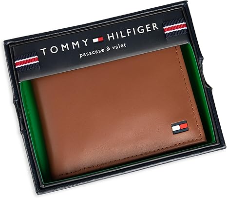 Tommy Hilfiger Men's Classic Logo Style Passcase Bifold Wallet with Multiple Card Slots and ID Window