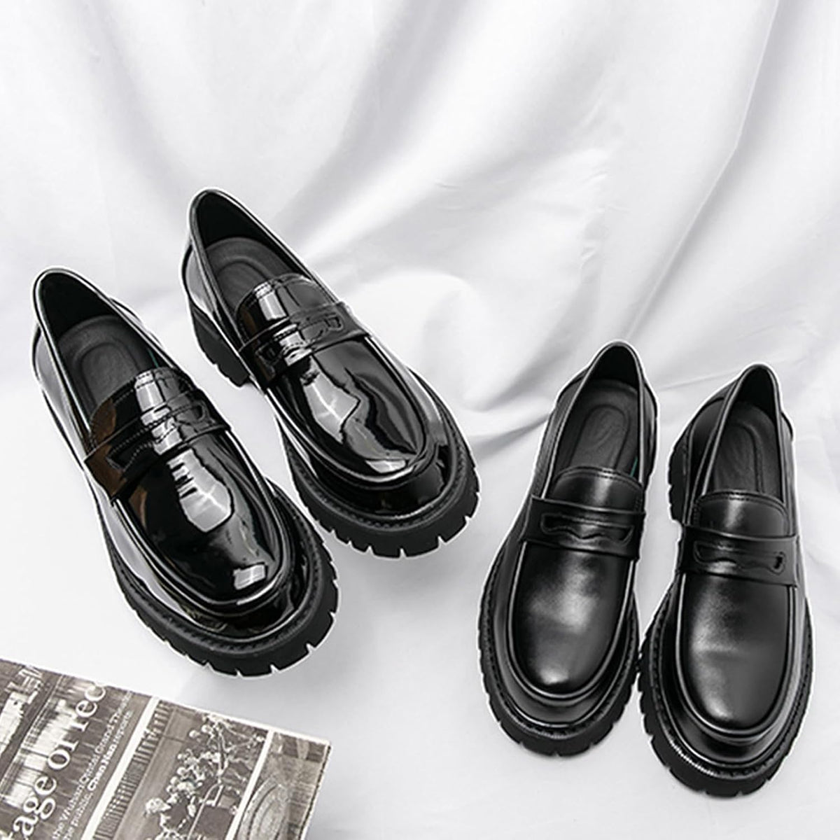 Men's Leather Platform Chunky Penny Loafers with Lug Sole
