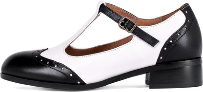 Women's Genuine Leather Mary Jane Saddle Oxford Loafers Brogue Shoes
