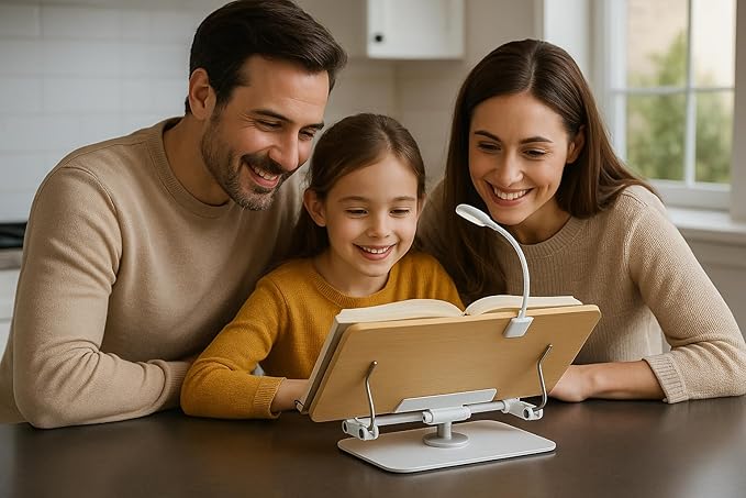 Cook Book Stand Adjustable Book Holder Tray and Page Paper Clips-Cookbook Reading Desk Portable Stable Hard-Wearing Lightweight Bookstand-Textbooks Books, Book Stand Book Holder For Reading Hands Free