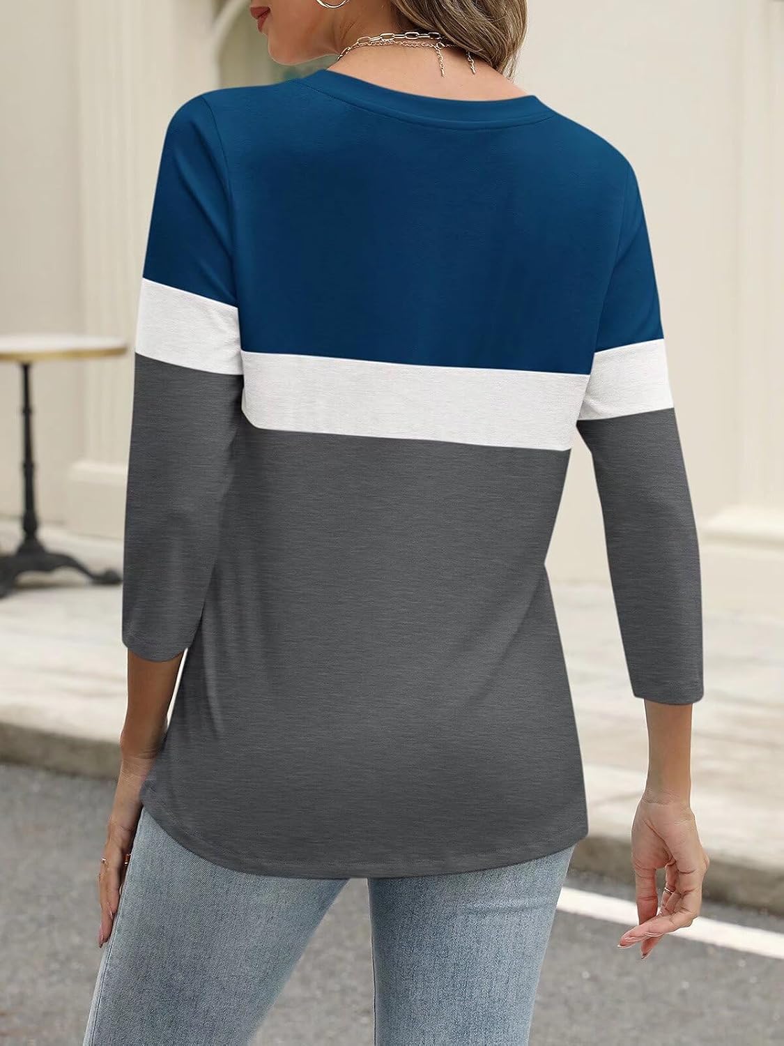 WomenТs 3/4 Length Sleeve Tops Summer Color Block Zipper T Shirts Casual Ladies Tees