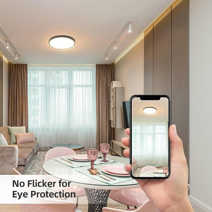 ECOELER Black Slim LED Ceiling Light, 9inch 5CCT Selectable Surface Mount Round Flat Panel Light, 24W 1800Lm, Close to Ceiling Light Fixtures for Kitchen, Bedroom, Laundry, 4 Pack