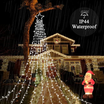 (New) Christmas Decorations Star Lights, Waterfall Christmas String Lights with 317 LED Star Hanging Twinkle Fairy Curtain Lights for Party Wedding Holiday Halloween Indoor Outdoor Decorative