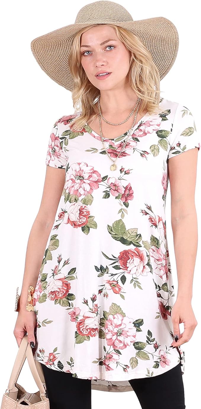 Popana Short Sleeve Tunic Tops to Wear with Leggings Made in USA Short Sleeve Shirts for Women - Loose Fit Womens Summer Tops