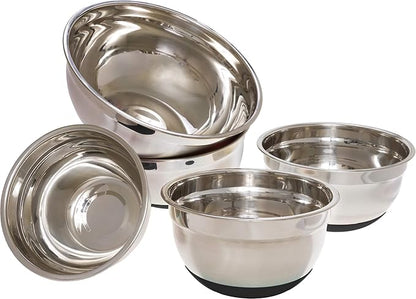 Stainless Steel Mixing Bowls (5 Piece Set) - Black Non-Slip Base - Easy to Clean, Premium Nesting Bowls (1.5 2.0 2.5 3.5  7.0 QT)