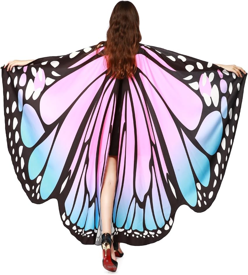 LERFEY Butterfly Wings for Women Fairy Ladies Cape Halloween Dress Up Costume Accessory Party Cape Nymph Pixie Cloak.