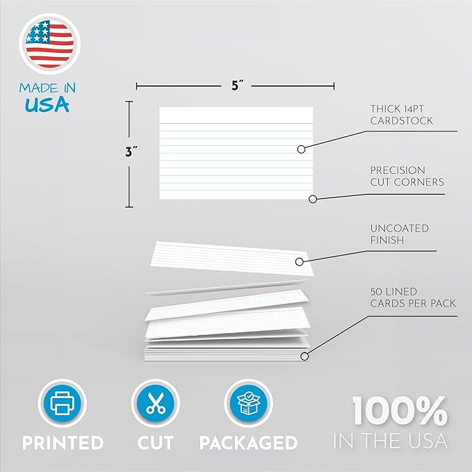 Home Advantage 3x5 Ruled Index Cards - Our 50 Pack of Lined Notecards Use Heavy Duty Cardstock to Make Them Bleed Proof – These Line Ruled Index Cards Make Perfect Flashcards & Note Cards