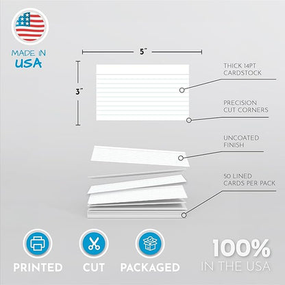 Home Advantage 3x5 Ruled Index Cards - Our 50 Pack of Lined Notecards Use Heavy Duty Cardstock to Make Them Bleed Proof – These Line Ruled Index Cards Make Perfect Flashcards & Note Cards