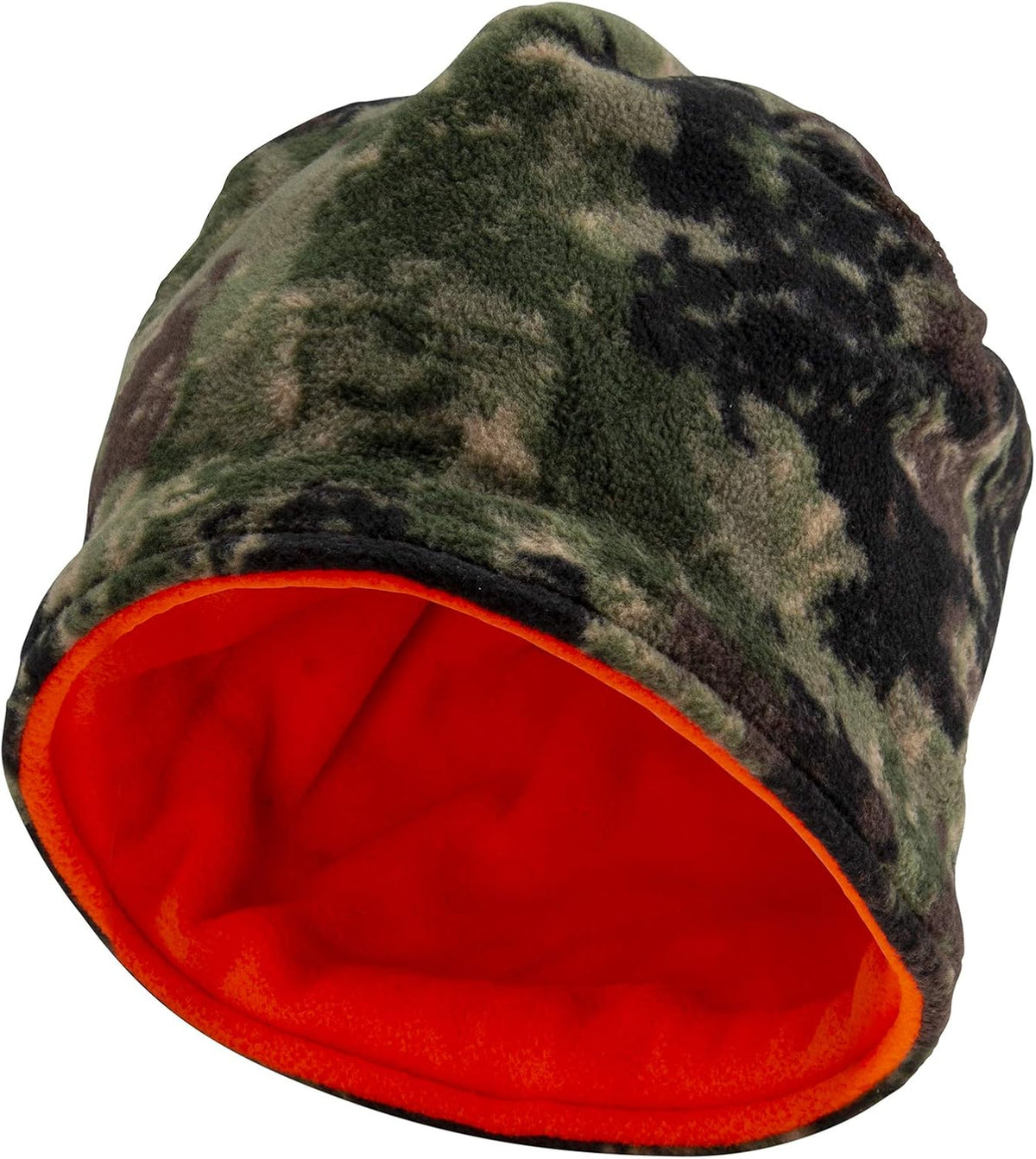 Reversible Men's Blaze Orange Beanie - Camoflauge Hunting Fleece Hat