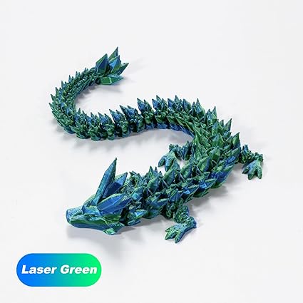 3D Printed Dragon in Egg, Full Articulated Dragon Crystal Dragon with Dragon Egg, Home Office Decor Executive Desk Toys, Adults Fidget Toys for AutismADHD (Laser Green, 12")