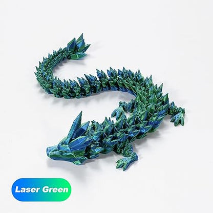 3D Printed Dragon in Egg, Full Articulated Dragon Crystal Dragon with Dragon Egg, Home Office Decor Executive Desk Toys, Adults Fidget Toys for AutismADHD (Laser Green, 12")