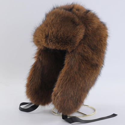 YXCFEWDTrapper Hat Winter Russian Men Women Fur with 100% Rabbit Fur Aviator Earflap Hat Windproof(Leather Tan, XL)