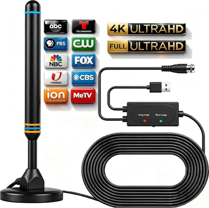 TV Antenna Indoor Antenna for Smart TV for Long Range Reception and All Smart TVs HD Digital Antenna with Amplifier Signal Booster for Local Channels Supports 4K 1080p-Interchangable Orange/Blue color rings