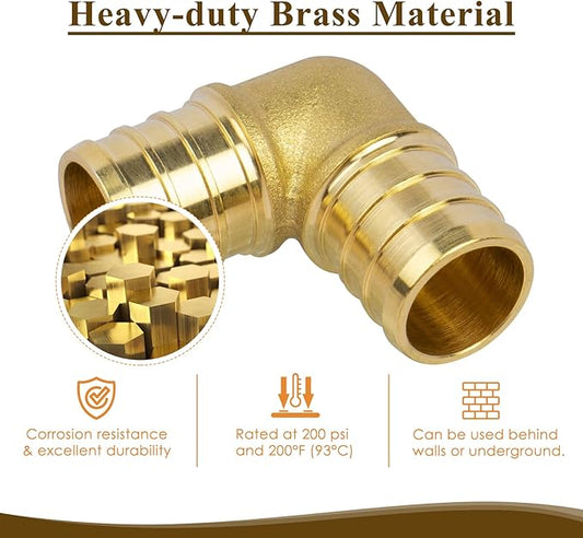 12" PEX Elbow 90 Degree, PEX Fitting for Plumbing Repairs, Sturdy and Durable Brass Crimp Fitting (5 Pack)