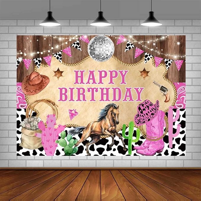 7x5ft Western Cowgirl Birthday Backdrop Rustic Western Rodeo Photography Background - Disco Party Decor Poster Studio Accessories
