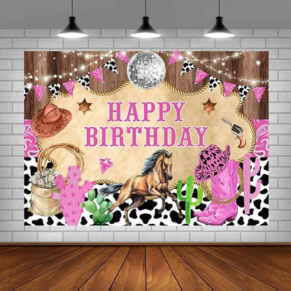 7x5ft Western Cowgirl Birthday Backdrop Rustic Western Rodeo Photography Background - Disco Party Decor Poster Studio Accessories