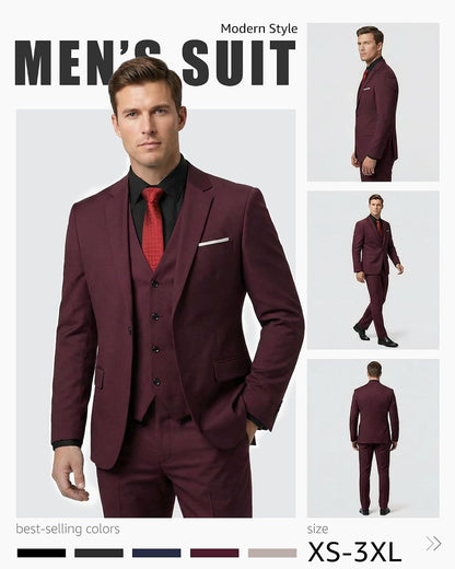 YND Men's Slim Fit 3 Piece Suit Set, One Button Solid Blazer Vest Pants with Tie 3 sustainability features