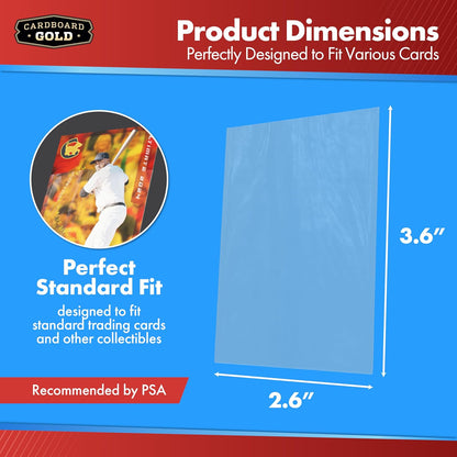 Cardboard Gold Penny Sleeves for Trading Cards - 100 Count Card Protector Sleeves with Durable, Crystal-Clear Plastic for Baseball, Sports, Collector, Standard-Sized Cards 2-5/8” x 3-5/8” (67x94mm)