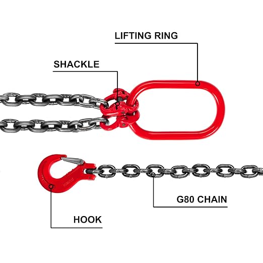 VEVOR Chain Sling, 3/8-inch x 5-ft Double-Leg Lifting Chains with Grab Hooks, 4-ton Capacity Lifting Slings, G80 Alloy Steel Double-Leg Slings