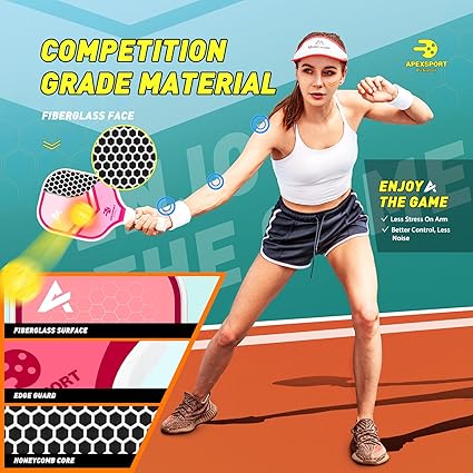 Pickleball Paddles Set of 24, USAPA Approved Lightweight Fiberglass Pickleball Set with 4 Pickleballs, 1 Pickleball Sling Bag, Pickleball Gifts for Women Men Beginners  Professional