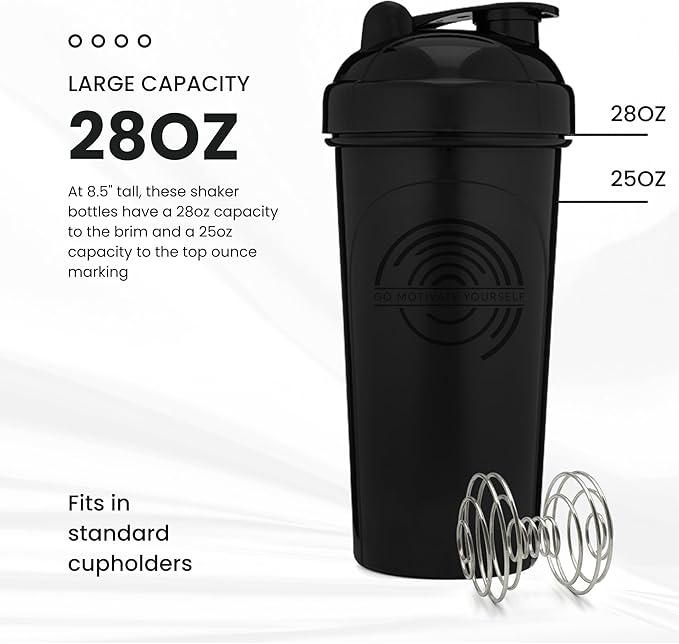 [2 Pack] 28-Ounce Shaker Bottle (Gold, Silver) | Protein Shaker Cup 2-Pack with Agitators | Protein Shaker Bottle Set is BPA Free and Dishwasher Safe