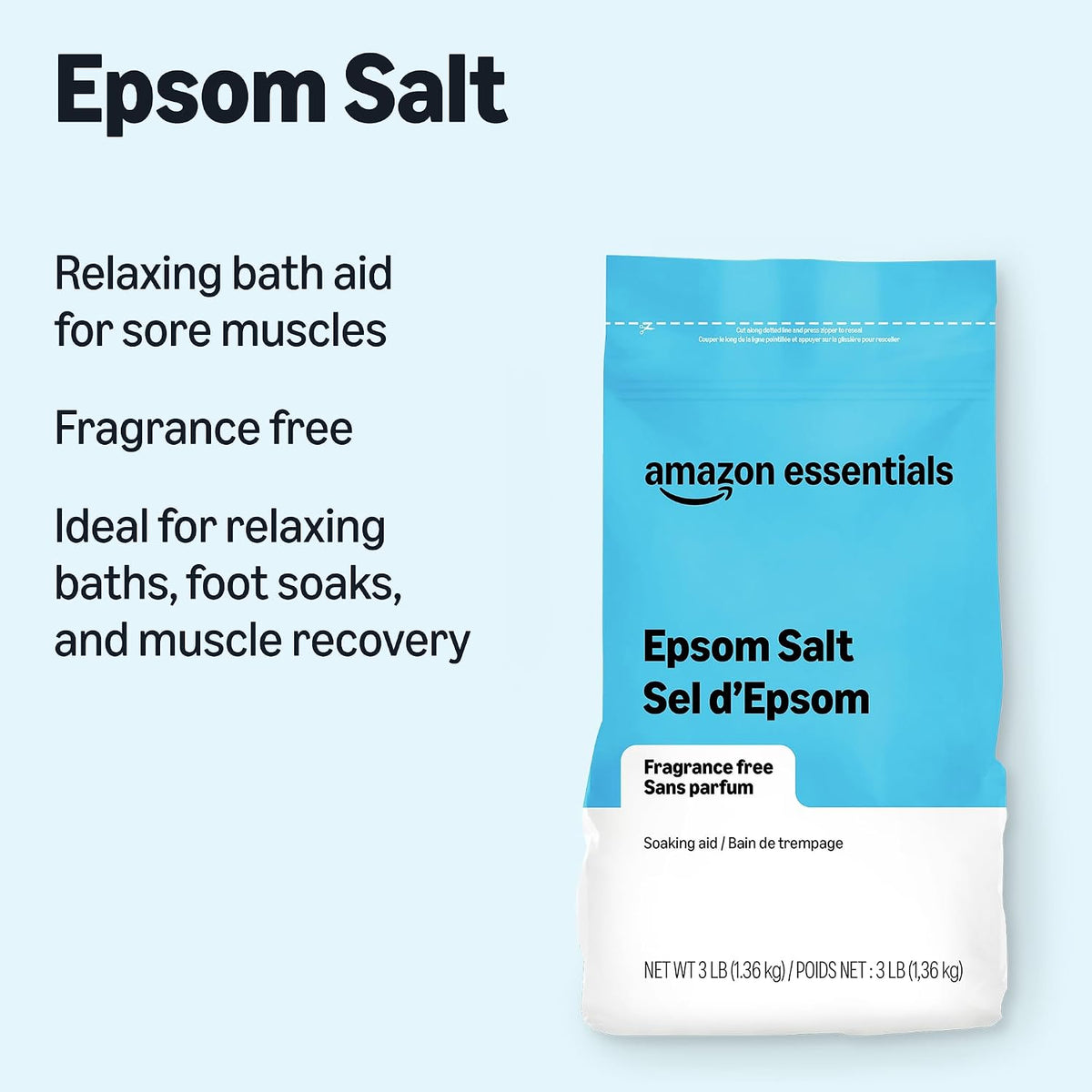 Basics Epsom Salt Soak, Magnesium Sulfate USP, 3 Pound, 1-Pack (Packaging is different from picture)