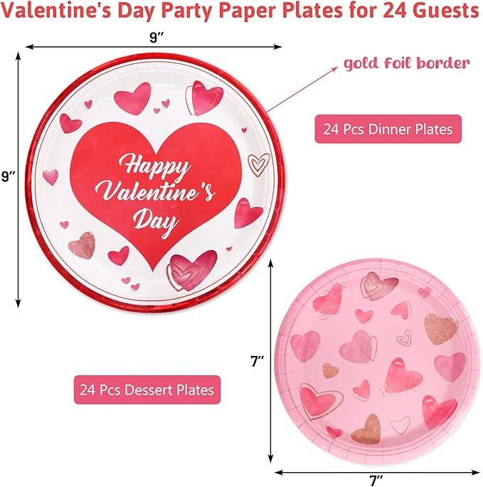ceiba tree Happy Valentines Day Plates Paper Disposable for 24 Guests Valentine's Day Party Supplies 9 inch Dinner Plates 7 inch Dessert Plates Tableware Dinnerware