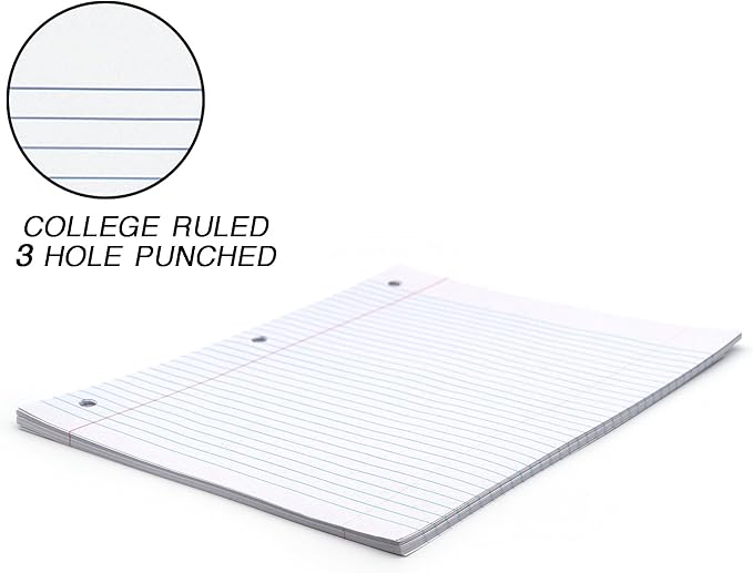 Emraw College Ruled 10.5 X 8 Inch (20.3 x 26.7 cm) Filler Paper with 3 Hole Punches (450 Sheets)