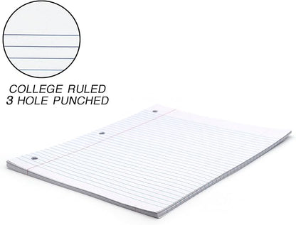 Emraw College Ruled 10.5 X 8 Inch (20.3 x 26.7 cm) Filler Paper with 3 Hole Punches (450 Sheets)
