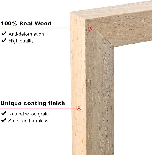 KINLINK A4 Picture frame Natural, Wood frame with Acrylic Plexiglass for Pictures A5 with Mat or A4 without Mat, Tabletop and Wall Mounting Display, 1 Pack