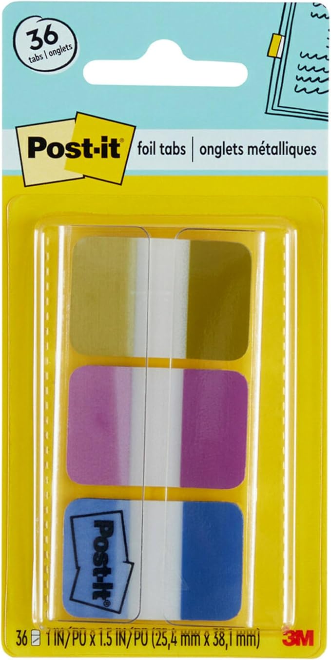 Post-it Foil Tabs, Iridescent Colors, 36 TabsPack, 1 in x 1.5 in (686-FLOPBT)