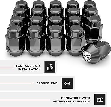 White Knight 1707SBK-20AM Black Chrome M12x1.50 Bulge Acorn Lug Nut, 20 Pack