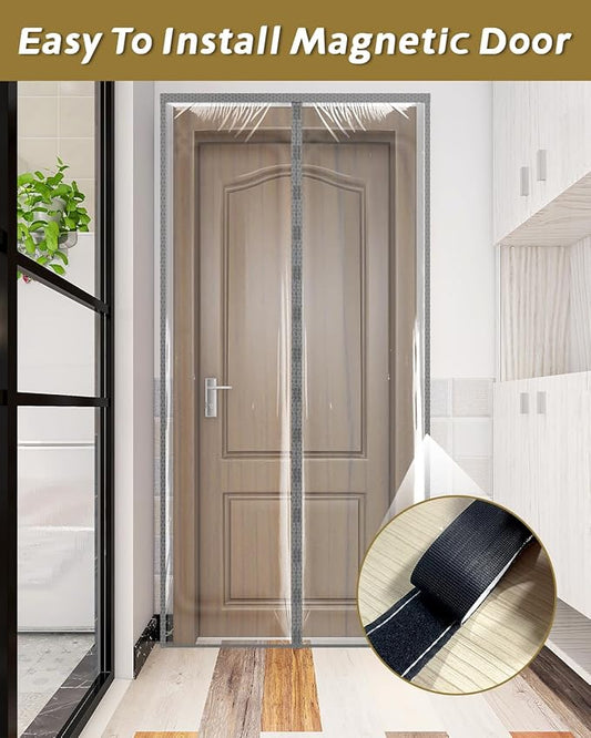 Magnetic Door Cover for Dust Control  Room Separation, Temporary Plastic Door Curtain for Home Renovation  Construction, Reusable Dust Barrier for Remodeling, 3'11"7'2"