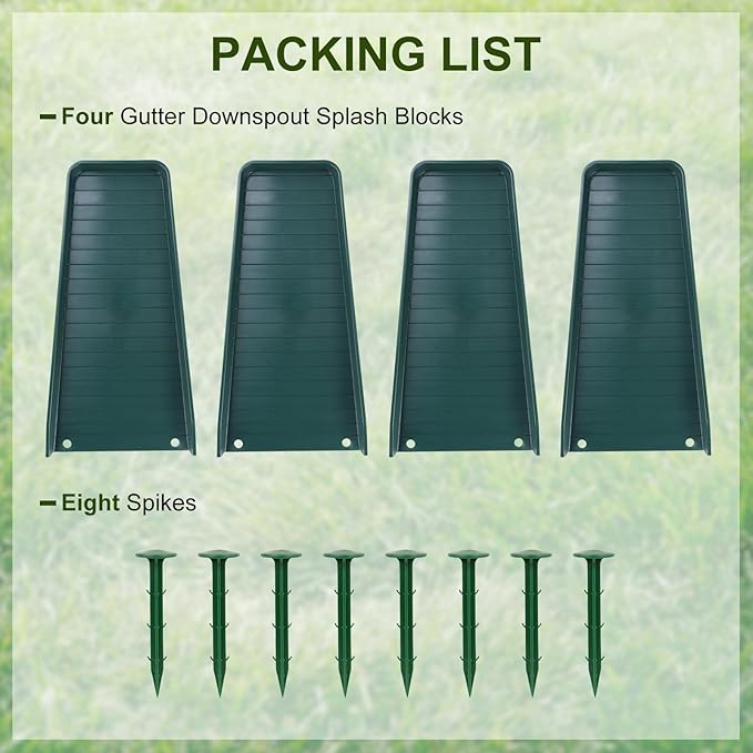 4 Pack Gutter Downspout Extensions,Rain Gutter Downspout Splash Block,Downspout Diverter,Down Spout Drain Extension,Gutter Splash Prevention Device for Cement Floor Lawn Ground (Green)