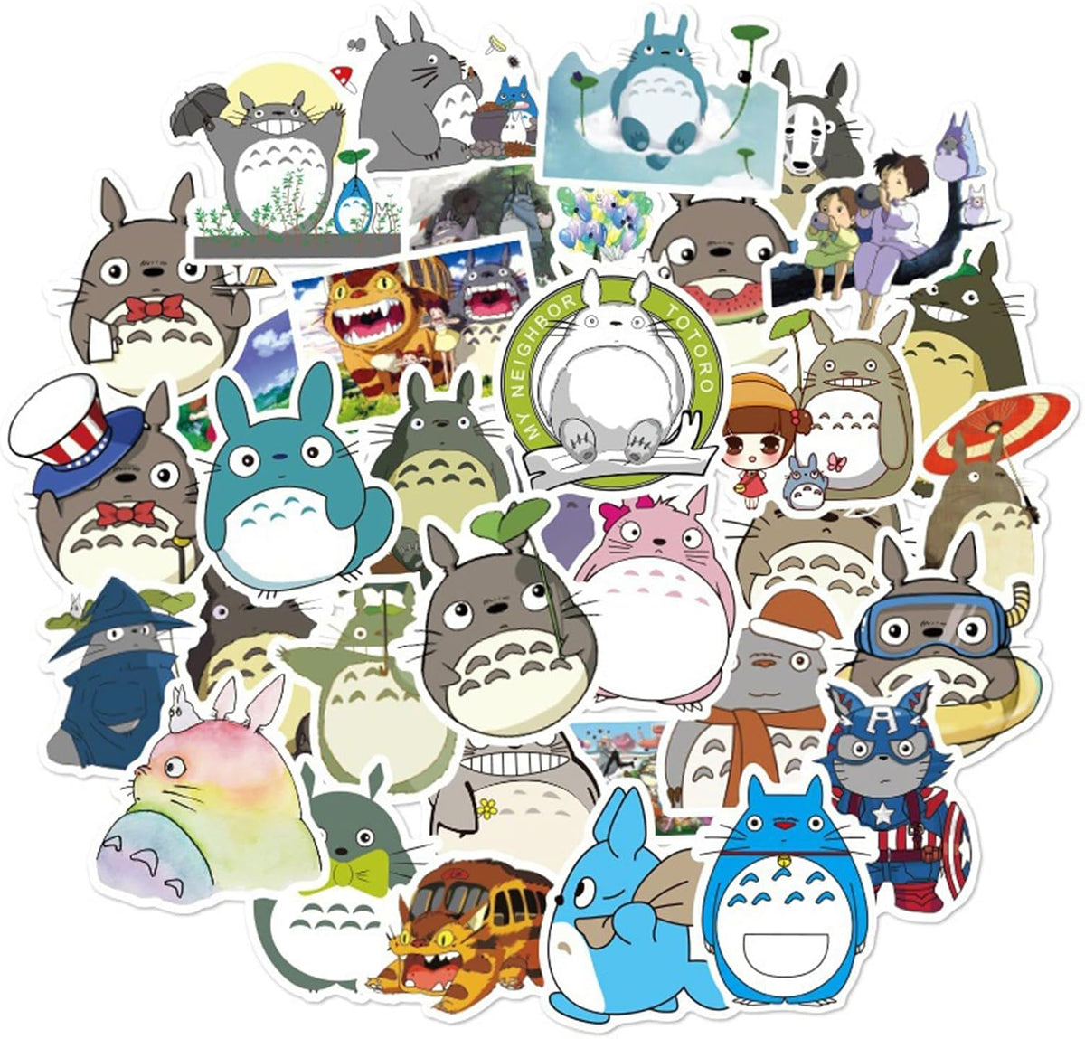 50Pcs Cartoon Totoro Themes Waterproof Stickers Vinyl Graffiti Patches for Water Bottle Cup Laptop Bike Skateboard Luggage Box