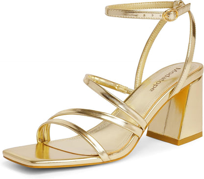 Modatope Women's Square Open Toe Chunky Block Heel Ankle Strap Sandals