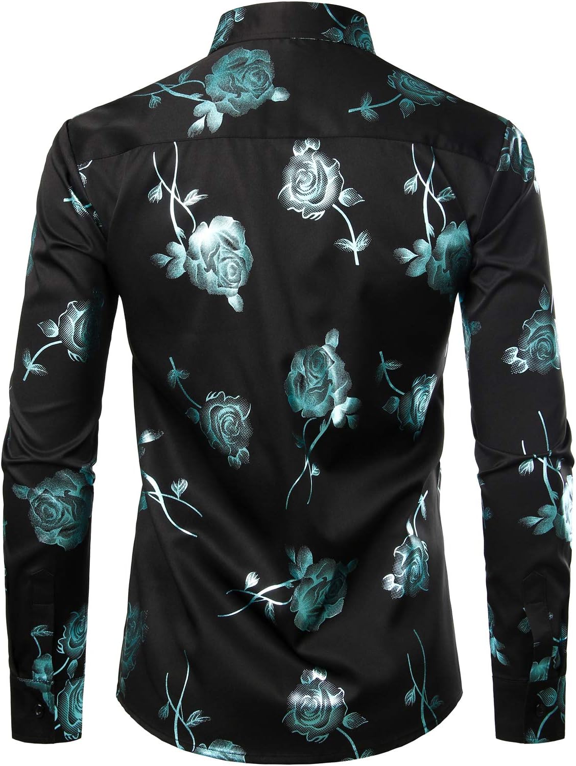 Mens Hipster 3D Golden Rose Floral Printed Slim Fit Long Sleeve Button Down Dress Shirts