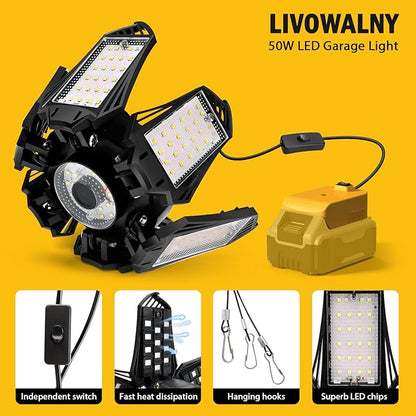 DEWALT LED Work Light for 20V Battery, 68W 6800LM Garage Flood and Ceiling Lights, Ideal for Car Repairs, Workshop, Camping