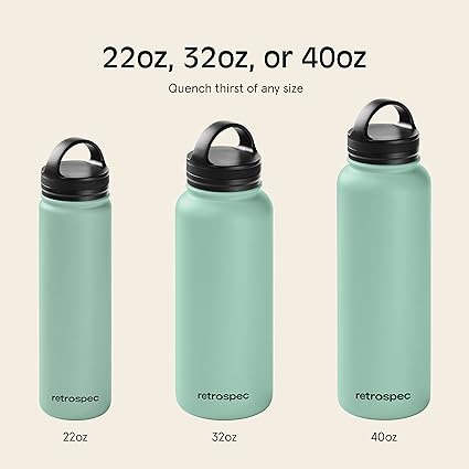 Retrospec Alder Insulated Water Bottle with Straw Lid  Handle Cap - Stainless Steel Wide Mouth Double-Wall Vacuum Insulated Thermos - BPA Free Leakproof Canteen
