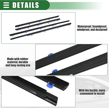 Motoforti Weatherstrip Window Trim Seal Belt Kit, Car Outside Window Seal Belt, for Honda Civic 2012-2015, ABS, 72450TR0A01, Black, 1 Set, Front Rear Left Driver Right Passenger Side