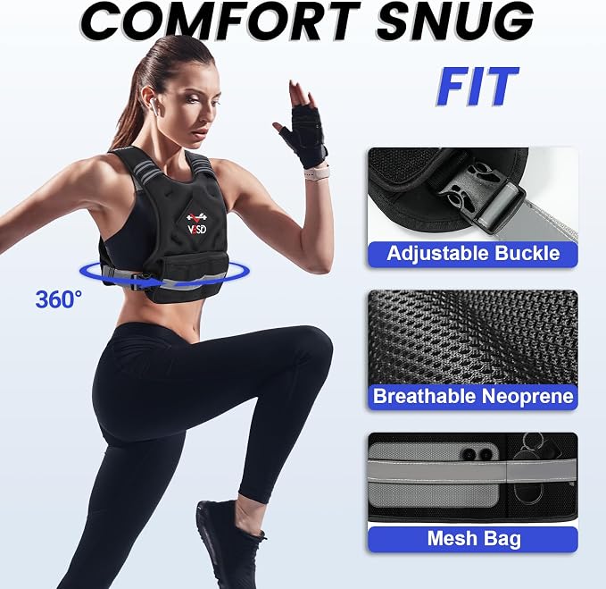 Adjustable Weighted Vest for Women Men 11-20lb Vest with 6 Ironsand Weights Body Weight Vest with Reflective Strip for Running Walking Strength Training Workouts