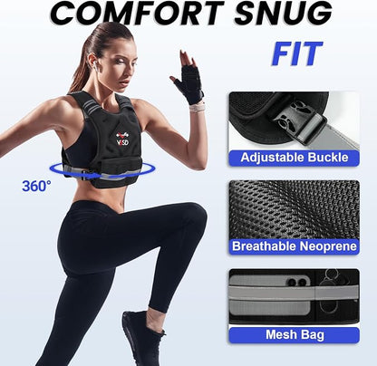 Adjustable Weighted Vest for Women Men 11-20lb Vest with 6 Ironsand Weights Body Weight Vest with Reflective Strip for Running Walking Strength Training Workouts